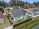 Aerial view of the backyard shows a patio and privacy fence at 4228 Ravenwood Dr., Little River, SC 29566