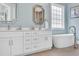 Bathroom boasting dual sinks, soaking tub, and large window for natural light at 6004 Flowerdale Ct., Myrtle Beach, SC 29579