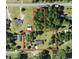 Aerial view of property lines on a large lot with mature trees and a pond nearby at 61 Lakewood Dr., Andrews, SC 29510