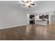 Open concept living space with ceiling fan overlooking the kitchen and breakfast bar at 1130 Inlet View Dr., North Myrtle Beach, SC 29582
