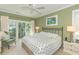 Cozy bedroom features a comfortable bed, ceiling fan and balcony access at 110-4 White Tail Way # 4, Pawleys Island, SC 29585
