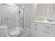 Bathroom featuring a glass-enclosed shower, white marble vanity, and modern fixtures at 1136 Knotty Branch Rd., Conway, SC 29527