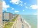 Breathtaking aerial view of the coastline with a mix of residential and commercial buildings along the sandy beach at 1501 S Ocean Blvd. # 1042, Myrtle Beach, SC 29577