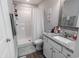 Bathroom featuring a vanity with granite countertop, a shower with curtain, and neutral wall color at 3016 Wise Rd., Conway, SC 29526