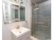 Bathroom with glass enclosed shower, modern vanity and updated fixtures at 7638 Highway 905, Longs, SC 29568