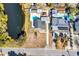 Birds eye view of the backyard featuring a swimming pool, back porch, and an adjacent pond at 806 Duncan Ave., Myrtle Beach, SC 29572