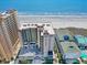 Aerial view of beachfront high-rise condominium, close proximity to the beach, with ocean views at 501 S Ocean Blvd. # 1002, North Myrtle Beach, SC 29582