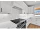 Bright kitchen features white cabinets, subway tile backsplash, and stainless steel range at 318 Vista Dr., Murrells Inlet, SC 29576