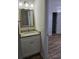 Bathroom with granite countertop vanity and new vinyl flooring at 703 S 1St Ave. S # 34D, North Myrtle Beach, SC 29582