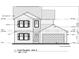Blueprint of front elevation showing asphalt shingles, lap siding, shutters, trim details, and door style specifications at 1490 Hardwick Rd., Conway, SC 29526