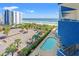 Stunning aerial view showcasing the resort's pool, parking, and beautiful beachfront location at 2001 S Ocean Blvd. # 720, Myrtle Beach, SC 29577