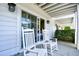 Relaxing porch features two white rocking chairs and a small table with access to home at 4850 Cantor Ct. # 202, North Myrtle Beach, SC 29582