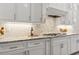 Kitchen with white cabinets, granite countertops, tiled backsplash and stainless appliances at 1312 Ashboro Ct., Myrtle Beach, SC 29579