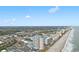 Panoramic aerial view showcasing the beachfront condo and the cityscape at 1605 S Ocean Blvd. # 1114, Myrtle Beach, SC 29577