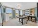 Charming bedroom featuring blue accent walls, large windows, and a crafting space at 393 Sun Colony Blvd., Longs, SC 29568