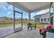 Screened-in patio with outdoor furniture and open view to a fenced in backyard and mature trees at 4105 Da Vinci Dr., Myrtle Beach, SC 29579