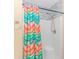 Shower with a colorful shower curtain and updated tile at 6001- 310 S Kings Hwy., Myrtle Beach, SC 29575
