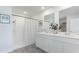 Bathroom featuring a double vanity, walk-in shower and modern finishes at 598 Strawberry Field Way, Galivants Ferry, SC 29544
