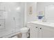 Modern bathroom with a glass-enclosed shower, white vanity, and neutral decor, creating a clean and functional space at 2904 Lunar Ct., Myrtle Beach, SC 29577