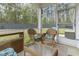 Relaxing screened porch featuring comfortable wicker seating and a view of the private backyard and lush greenery at 2904 Lunar Ct., Myrtle Beach, SC 29577