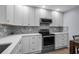 Updated kitchen featuring modern appliances, quartz countertops, white cabinets, and stylish backsplash at 613 Cypress Dr., Surfside Beach, SC 29575