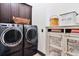 Efficient laundry room with modern washer and dryer, custom cabinets, and decorative storage at 72 Landing Rd. # 0, Pawleys Island, SC 29585