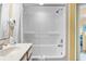 Bright bathroom with a well-lit tub and shower, plus a clean vanity area at 1604 N Ocean Blvd. # 904, Myrtle Beach, SC 29577