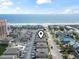 Aerial view of coastal property with a marked location near the beach and construction on the main road at 1801 N Ocean Blvd. # O-4, North Myrtle Beach, SC 29582