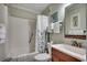 Bathroom featuring tub, shower, and vanity with framed mirror and attractive décor at 5905 S Kings Hwy. # A551, Myrtle Beach, SC 29575