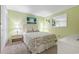 Inviting bedroom with a queen-sized bed, soft green walls, carpet, and matching nightstands at 5905 South Kings Hwy. # 132-A, Myrtle Beach, SC 29575