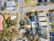 Aerial view of a residential neighborhood with various homes and a community pool at 600 Hillside Dr. S, North Myrtle Beach, SC 29582
