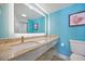 Bathroom featuring a granite vanity, bright lighting and modern fixtures at 7200 N Ocean Blvd. # 1053, Myrtle Beach, SC 29572