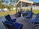 Backyard patio with chairs, privacy screen, and lush greenery at 7473 Louisville Rd., Aynor, SC 29511