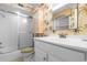 Bathroom with updated vanity and shower at 10100 Lakeshore Dr. # C-1, Myrtle Beach, SC 29572