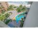 Top-down aerial view of an outdoor lazy river and beach view at 1105 S Ocean Blvd. # 502, Myrtle Beach, SC 29577