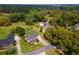 This aerial shot highlights a serene neighborhood with lush greenery, stately homes, and meticulously maintained lawns at 120 Wraggs Ferry Rd., Georgetown, SC 29440