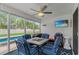 Relaxing screened patio with ceiling fan, TV, and comfortable seating overlooking the pool at 176 Somerworth Circle, Surfside Beach, SC 29575