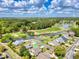 Panoramic aerial view showcasing a scenic golf course community, a pond and surrounding nature at 25 Bentley Ct., Pawleys Island, SC 29585