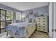 Comfortable bedroom with balcony access, dresser, and coastal-themed decor at 5905 South Kings Hwy. # 4202, Myrtle Beach, SC 29575