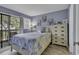 Comfortable bedroom with balcony access, dresser, and coastal-themed decor at 5905 South Kings Hwy. # 4202, Myrtle Beach, SC 29575