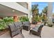 A relaxing courtyard with comfortable lounge seating and tropical landscaping for residents is displayed at 7200 N Ocean Blvd. N # 439, Myrtle Beach, SC 29572