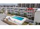 Aerial view highlights condo, balcony, pool, and a fantastic location near the beach at 9620 Shore Dr. # 307, Myrtle Beach, SC 29572