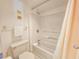 Standard bathroom featuring a shower-tub combination and classic fixtures, including a towel rack and neutral color scheme at 9820 Queensway Blvd. # 607, Myrtle Beach, SC 29572