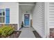 Welcoming front door with stone accents, blue paint, and decorative wreath at 3004 Fiddler Ct., Loris, SC 29569