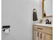 Half bath featuring a modern vanity, stylish mirror, and neutral tones, offering a clean and functional space at 1098 Stanton Pl., Myrtle Beach, SC 29579
