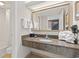 Clean bathroom with vanity and shower at 1105 S Ocean Blvd. # 422, Myrtle Beach, SC 29577