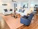 Cozy living room with hardwood floors, white sofas with patterned pillows, and a view of the kitchen at 1114 S Dogwood Dr., Surfside Beach, SC 29575
