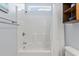 Bathroom with a shower-tub combo and clean fixtures, offering a fresh and modern feel at 136 Regency Dr., Conway, SC 29526
