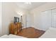 Comfortable bedroom featuring hardwood floors and a cozy atmosphere, ideal for rest and relaxation at 136 Regency Dr., Conway, SC 29526