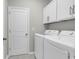 Functional laundry room is equipped with a washer, dryer, storage cabinets, and a door at 4061 Taranto Loop # A, Myrtle Beach, SC 29579